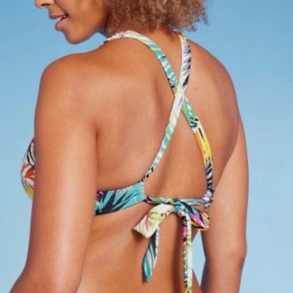 Braided Strap Triangle Longline Tropical Bikini Top Shade & Shore Small - Picture 2 of 4